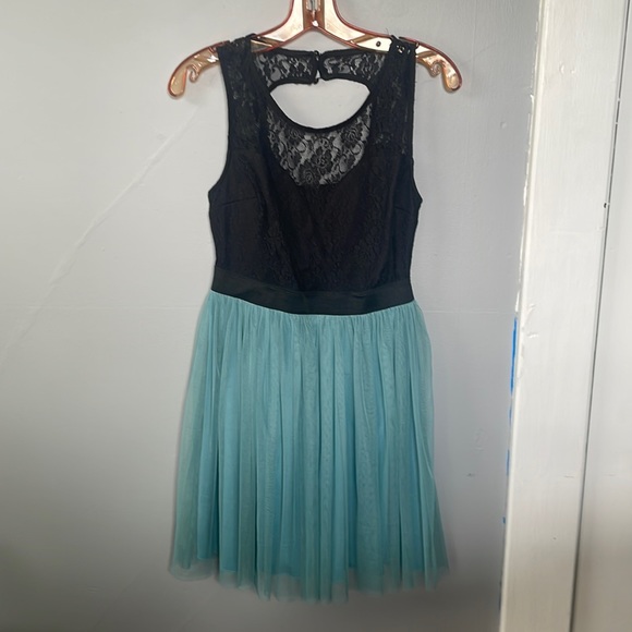 Wet Seal Dresses & Skirts - Wet Seal Size 5 black cut out lace top blue tulle Y2K dress whimsigoth fairy